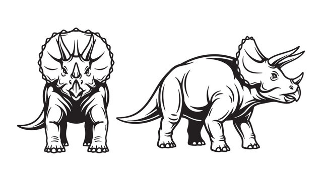 Stylized triceratops dinosaur illustration in front and side view on black background