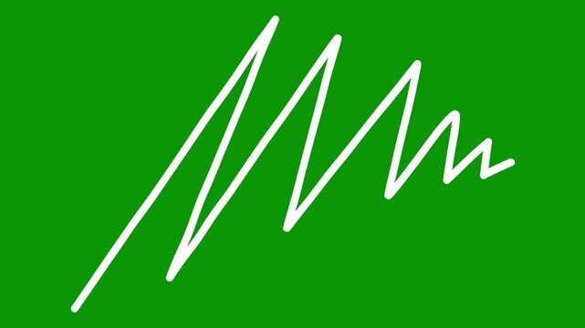 zigzag line animating smoothly as if being drawn by an invisible pencil on green screen background. Hand drawn line stroke animation for motion graphics, infographics, presentations and video projects
