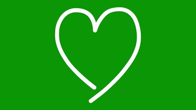 heart shape smoothly animating as if being drawn with pencil on green screen background. Romantic hand-drawn symbol ideal for love, wedding, valentine and emotional video projects.