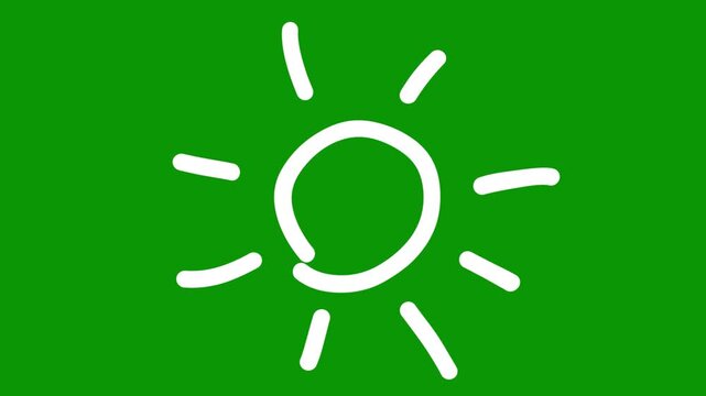 sun with rays being smoothly drawn by pencil on green screen background. Cheerful animated icon perfect for weather, summer, positive and children content.