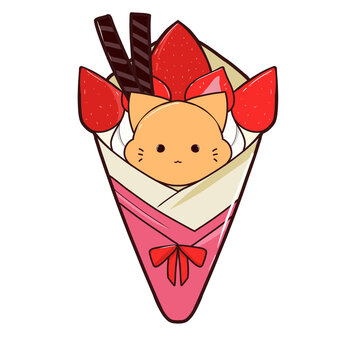 Sweet Crepe with Strawberry PNG Illustration
