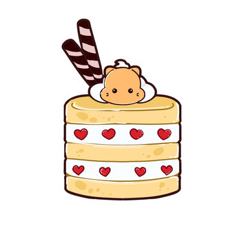 Cute Cake with Orange Cat on the Top PNG Illustration

