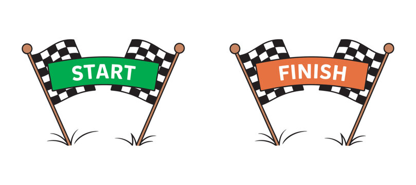 Race start and finish line flag banner icon set, racing track competition symbol for sports and athletic event vector design