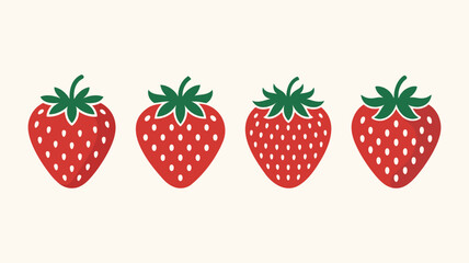 Strawberry fruit vector set. collection of four red strawberries with green leaves, fresh ripe whole berries. © Anukul Debnath