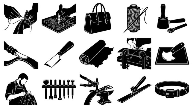 Leatherworking Tools  Craftsmanship Black  White Icons