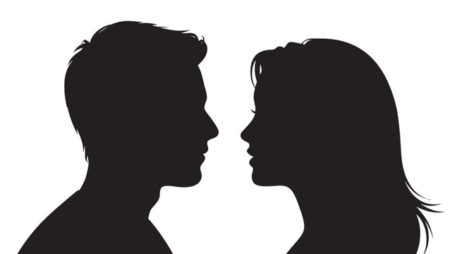Man and woman facing silhouettes icon set, isolated on white background for relationship interaction communication design elements vector illustration