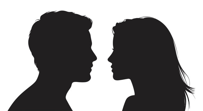 Man and woman facing silhouettes icon set, isolated on white background for relationship interaction communication design elements vector illustration