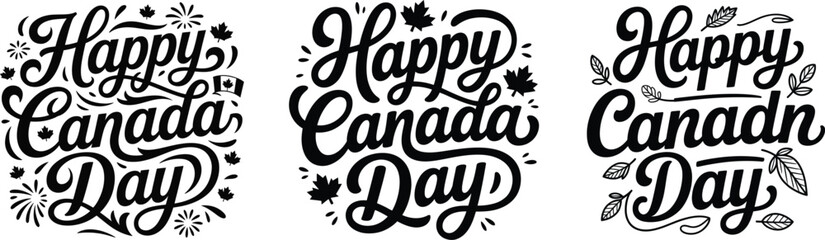 Happy Canada day typography vector design, hand lettering Canada day quote with maple leaf and Canadian flag for t shirt print and sticker © noorskills