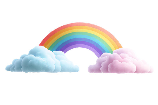 Cloud and rainbow nursery clipart, centered pastel baby room decoration, isolated on transparent background