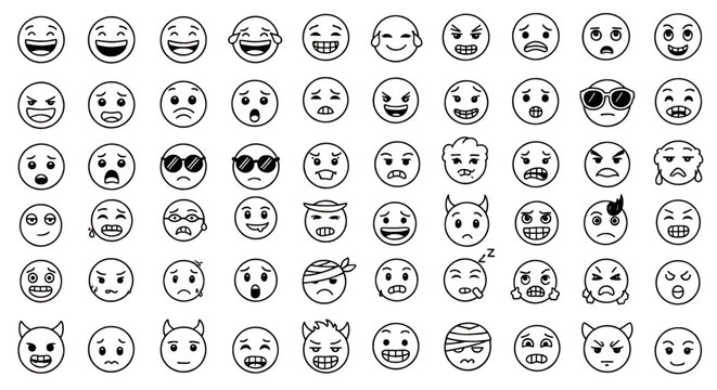 Illustration of various emoticon faces in a grid layout