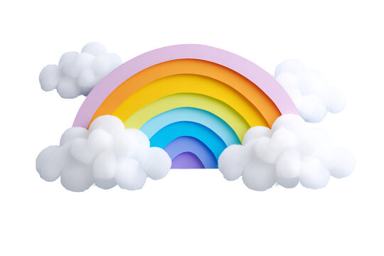 Cloud and rainbow nursery clipart, centered pastel baby room decoration, isolated on transparent background