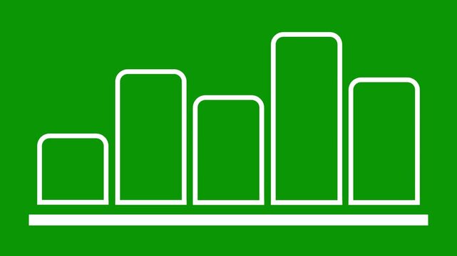 bar chart showing fluctuating rising and falling bars on green screen. Dynamic 2D animated cartoon infographic for volatile market stock business and data presentation projects. Chromakey loop.