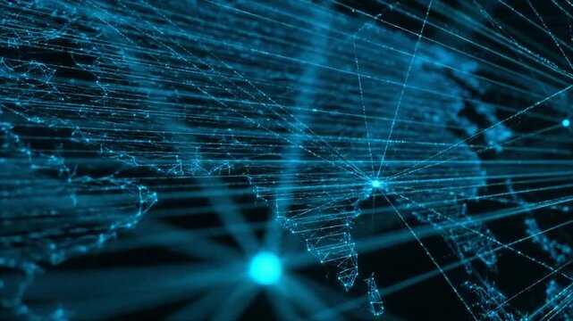 Global network connections illuminate world map background or Digital world map abstract network technology