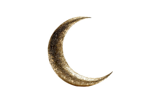 Boho crescent moon set, centered decorative celestial elements, isolated on transparent background