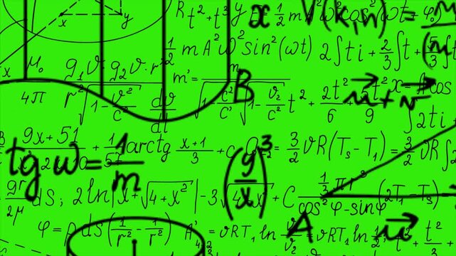 Abstract Mathematical Formula Background with Green Scientific Equations