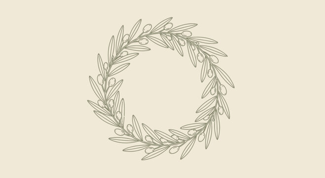 Olive branch wreath on cream background illustration for design elements