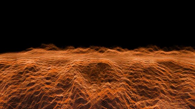 Futuristic abstract digital orange element balls waveform oscillation, visualization wave technology digital surface with particles stars