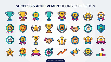 Fototapeta premium Collection of vector icons representing success, achievement, and awards, suitable for various graphic design projects