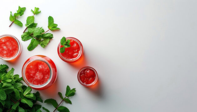Hyper realistic top view of refreshing cinnamon beverage with mint leaves and copy space