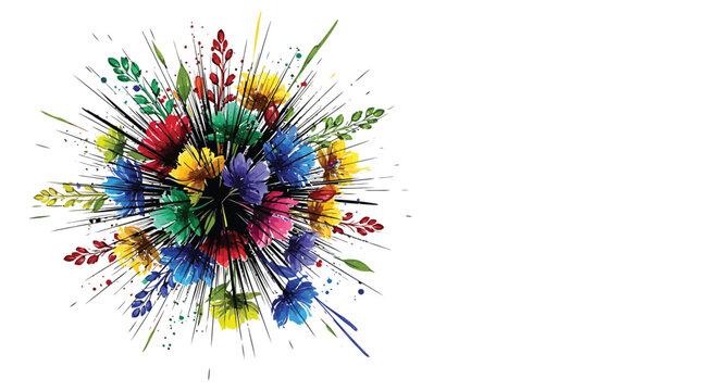 Colorful floral explosion, abstract flower burst, vibrant paint splatter, vector illustration