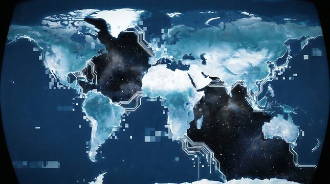 World map showing continents with dark areas possibly representing data or a crisis continents geography