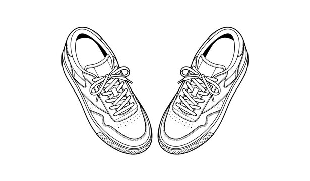 Top view white leather men sneakers vector with stylish lace up casual footwear isolated on white background