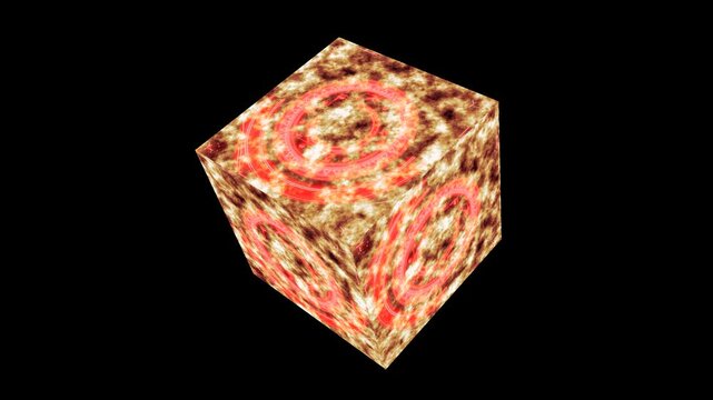 Lava cube with animation magic circle powerful flame energy and fire double circle six stars rotating red motion