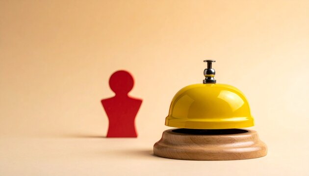 Minimalist yellow service bell with red human figure