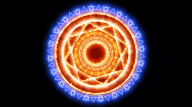 Magic circle powerful red flame energy with blue heaven double circle six stars