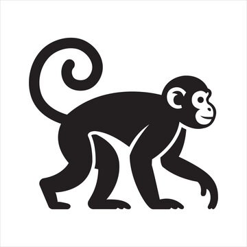 Monkey Silhouette Vector Illustration Cute Jungle Animal