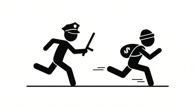 Police chasing thief icon illustration isolated on white background