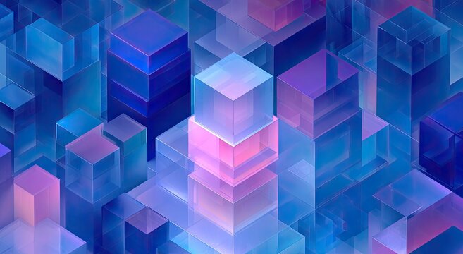 Abstract 3D Cubes Cityscape with Neon Glow.