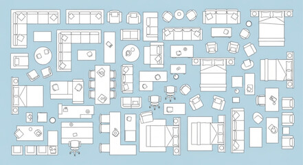 Collection of top down furniture and room layout plans. © Sigaling Lin