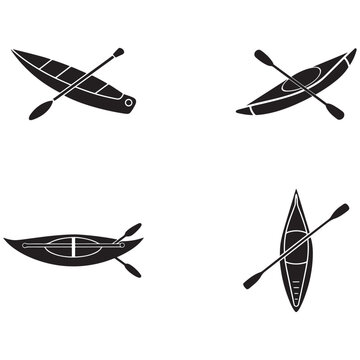 Kayak boat with oar and paddle vector illustration set for travel and leisure activities  water sports and adventures  isolated on white background