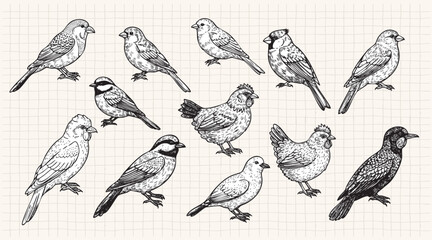 Birds hand drawn illustration in vintage style © bow
