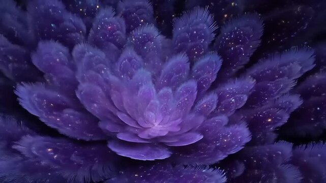 Fluffy purple botanical structure adorned with luminous specks