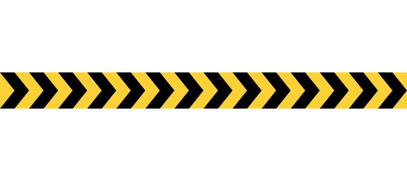 Diagonal yellow black hazard stripe tape isolated on transparent background, classic construction safety pattern with bold angled lines for warning signage, industrial barrier marking design element