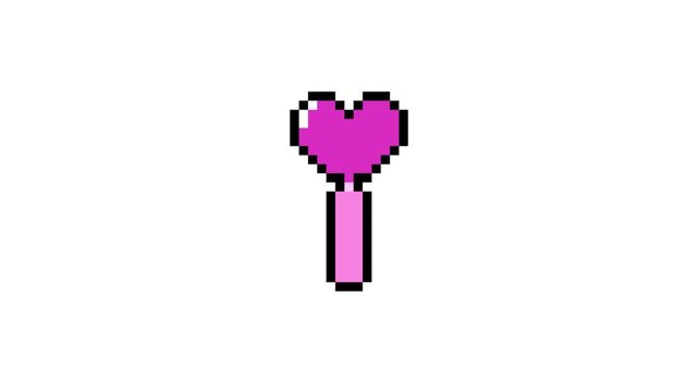 8-bit pixel art pink heart magic stick. looped animation 4k 30fps