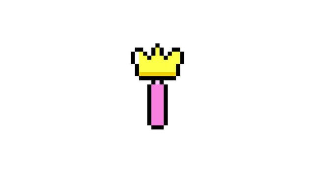 8-bit pixel art yellow crown magic stick. looped animation 4k 30fps