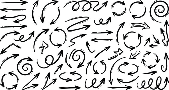Arrows in a variety of styles and curls populate this composition to indicate diverse movements.