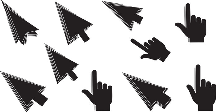 Cursor, Hand, Pointer, Icon Set, Black, Vector Graphics