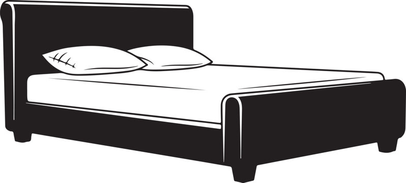 Simple black bed frame with a curved headboard and two pillows Vector, illustration