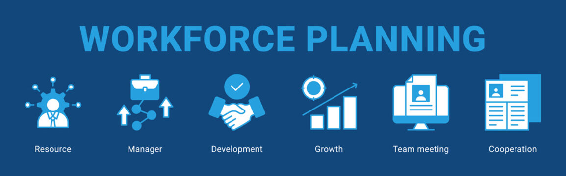 Workforce Planning web banner icon concept,  with resource, manager, development, Growth, Team Meeting, Coopera.