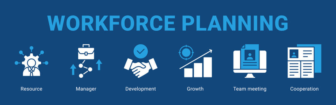 Workforce Planning web banner icon concept,  with resource, manager, development, Growth, Team Meeting, Coopera.