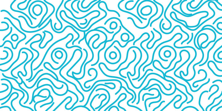 Abstract wavy teal lines seamless pattern with organic swirls and loops, isolated on white background