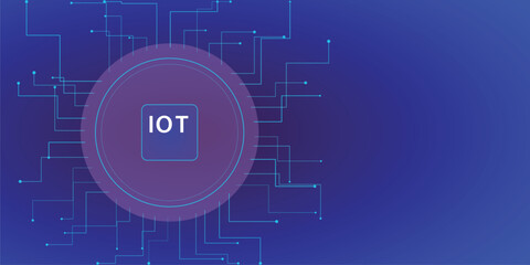 Obraz premium Internet of things concept with digital circuit board lines on blue background vector illustration