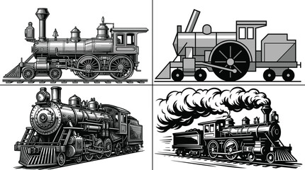 Vintage Steam Locomotive Illustration Collection with Retro Railway Train Engraving and Industrial Transport Designs © MdSumon