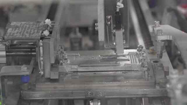 Automated press machine assembling and pressing electronic components onto PCB board on factory production line