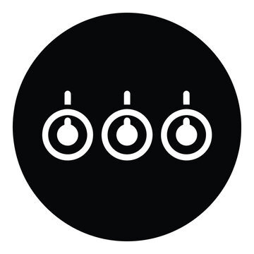 Three white kitchen timer icons in a black circle on white background icon