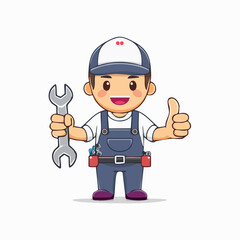 Fototapeta premium Cartoon Mechanic Character with Wrench and Thumbs Up